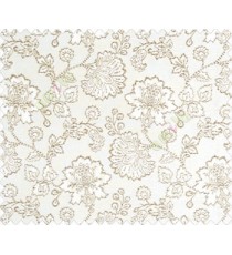Beautiful Chinese Flower with Copper border with small buds and leaves continuous design on Dark Brown Beige main curtain